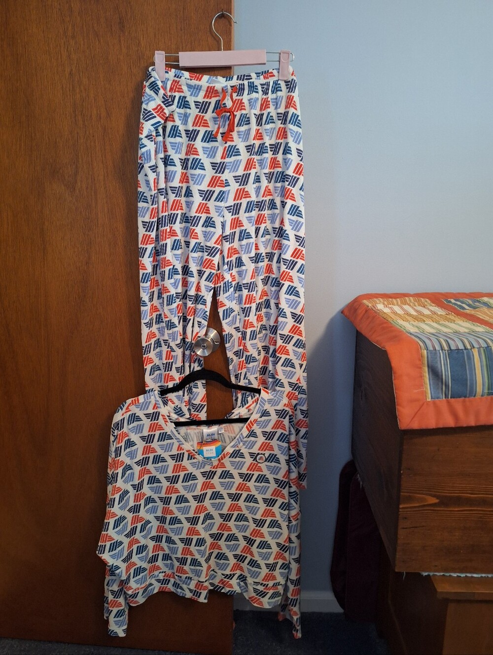 Aldi NWT Adult Red & Blue Geometric Pajama Set - Cozy Sleepwear Women Size XL
